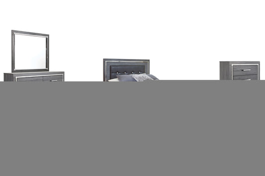 Lodanna Queen Panel Bed with 2 Storage Drawers with Mirrored Dresser, Chest and Nightstand