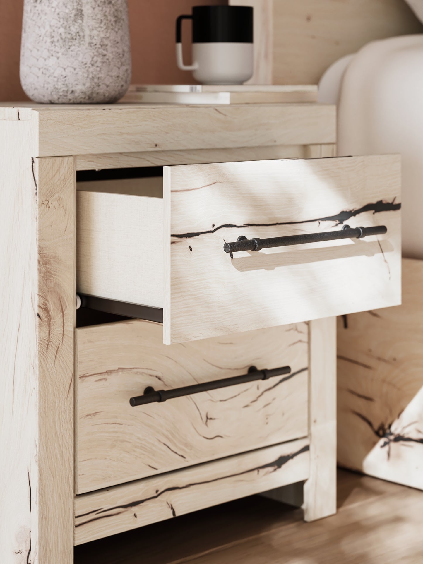 Lawroy Twin Panel Headboard with Mirrored Dresser and Nightstand