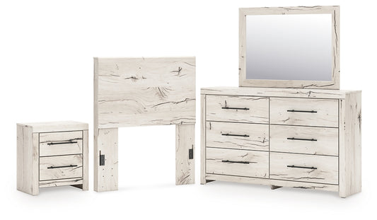 Lawroy Twin Panel Headboard with Mirrored Dresser and Nightstand