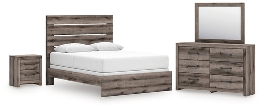 Graystorm Queen Panel Bed with Mirrored Dresser and Nightstand
