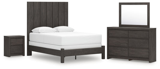 Queen Panel Bed with Mirrored Dresser and Nightstand