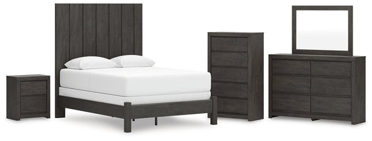 Queen Panel Bed with Mirrored Dresser, Chest and Nightstand