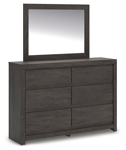 Queen Panel Storage Bed with Mirrored Dresser and Chest