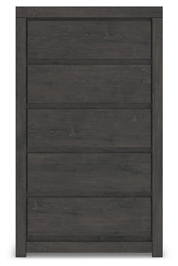 Queen Panel Storage Bed with Mirrored Dresser and Chest