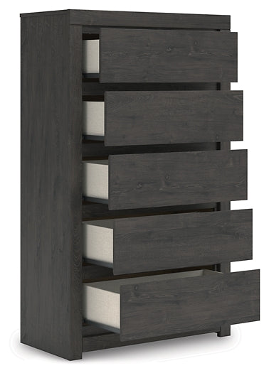 Queen Panel Storage Bed with Mirrored Dresser and Chest
