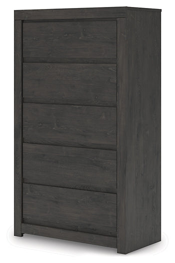 Queen Panel Storage Bed with Mirrored Dresser and Chest