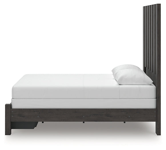 Queen Panel Storage Bed with Mirrored Dresser and Chest