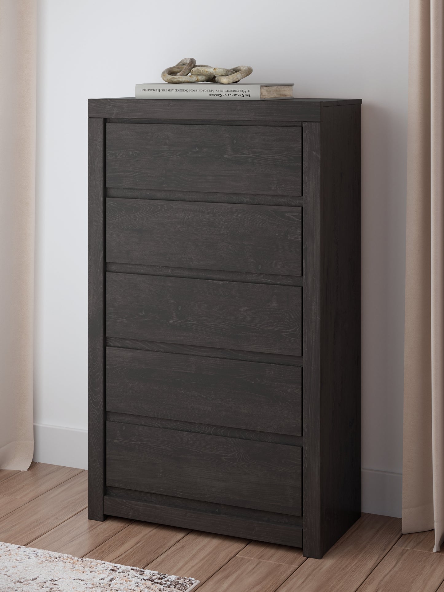 Queen Panel Storage Bed with Mirrored Dresser and Chest