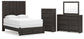 Queen Panel Storage Bed with Mirrored Dresser and Chest