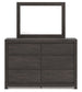 Queen Panel Storage Bed with Mirrored Dresser and Nightstand