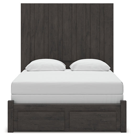 Queen Panel Storage Bed with Mirrored Dresser and Nightstand