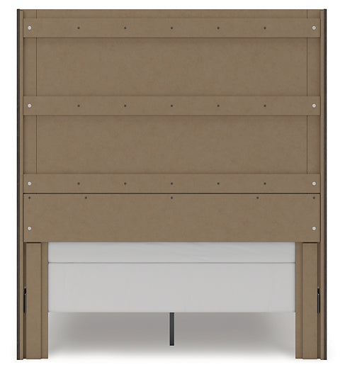 Queen Panel Storage Bed with Mirrored Dresser and Nightstand