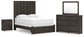 Queen Panel Storage Bed with Mirrored Dresser and Nightstand
