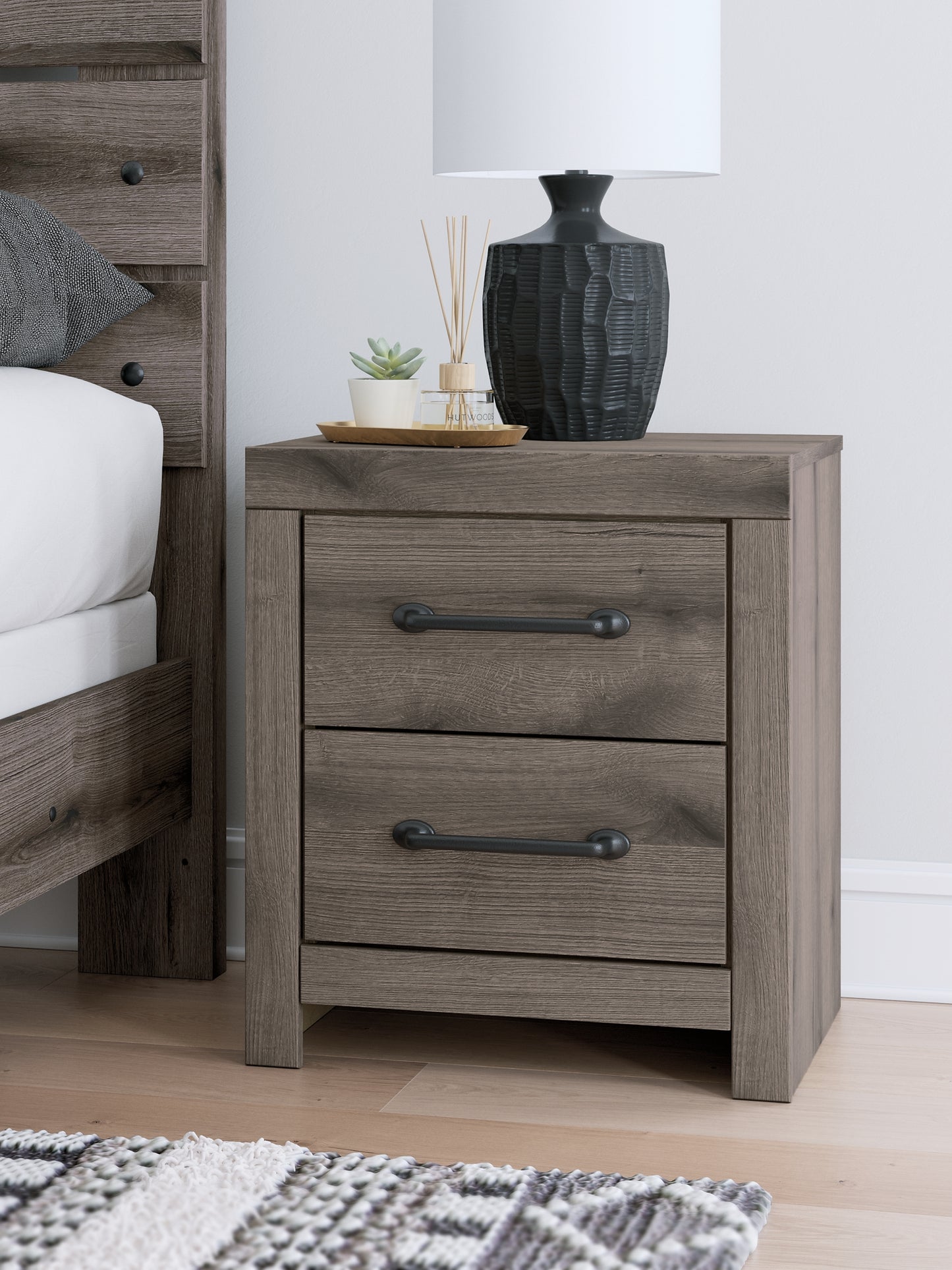 Graystorm Full Panel Bed with Storage with Mirrored Dresser and Nightstand