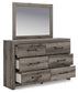 Graystorm King Panel Bed with Mirrored Dresser and Nightstand