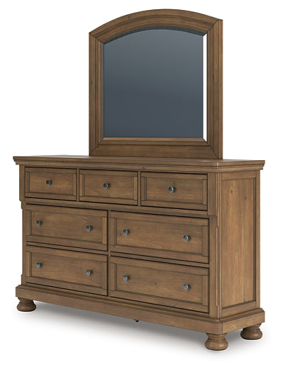 Feddinger Queen Panel Bed with Mirrored Dresser, Chest and Nightstand
